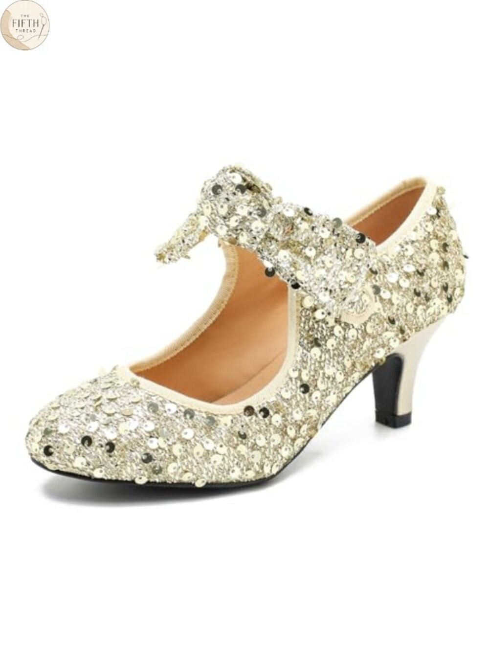 LIURUIJIA Women's Glitter Sequin Bow Mary Jane Kitten Heel Dress Pumps